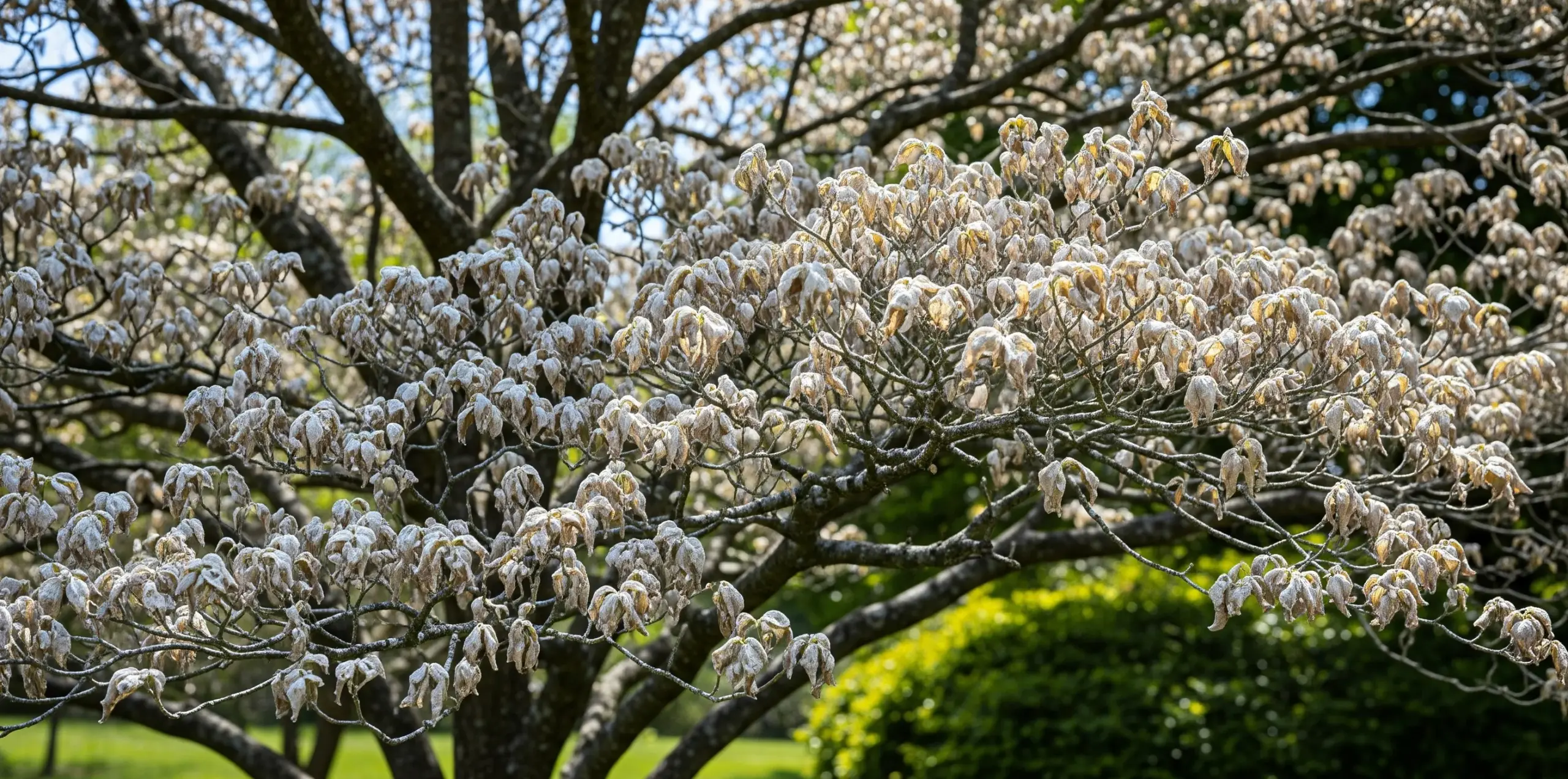 うどんこ病でハナミズキの花が咲かない影響