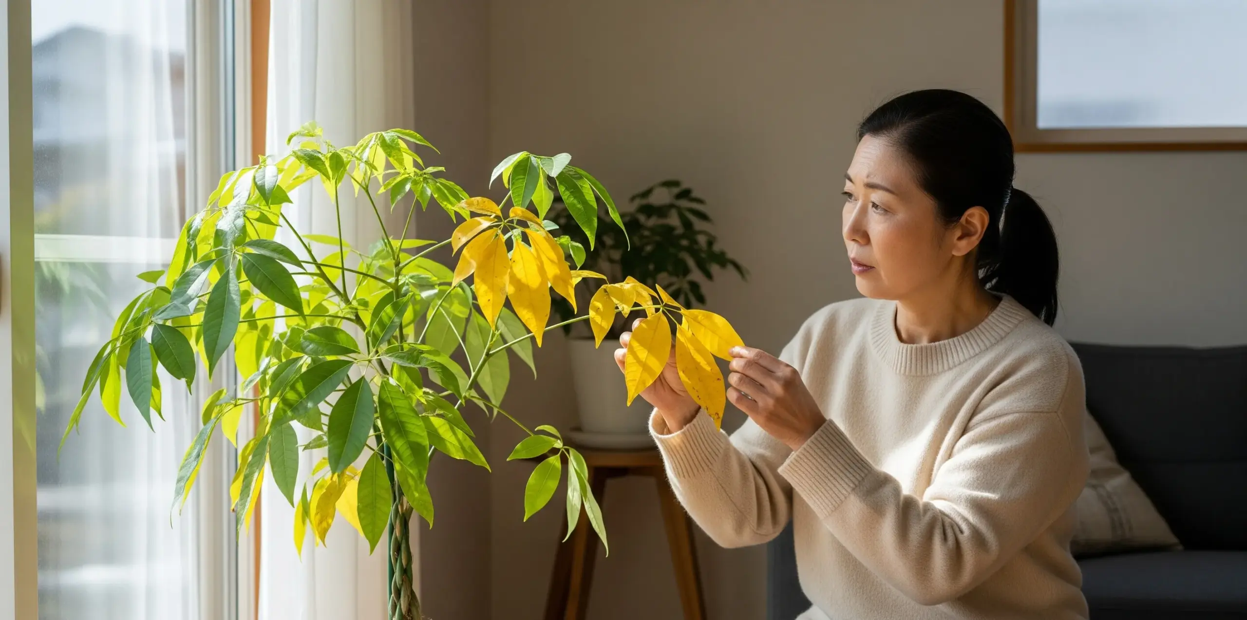 パキラの葉が黄ばむ冬のケア