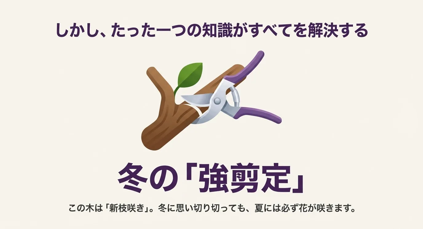 虫（蜜源植物）、枝折れ（台風リスク）、落葉（掃除が重労働）についての詳細な解説スライド
