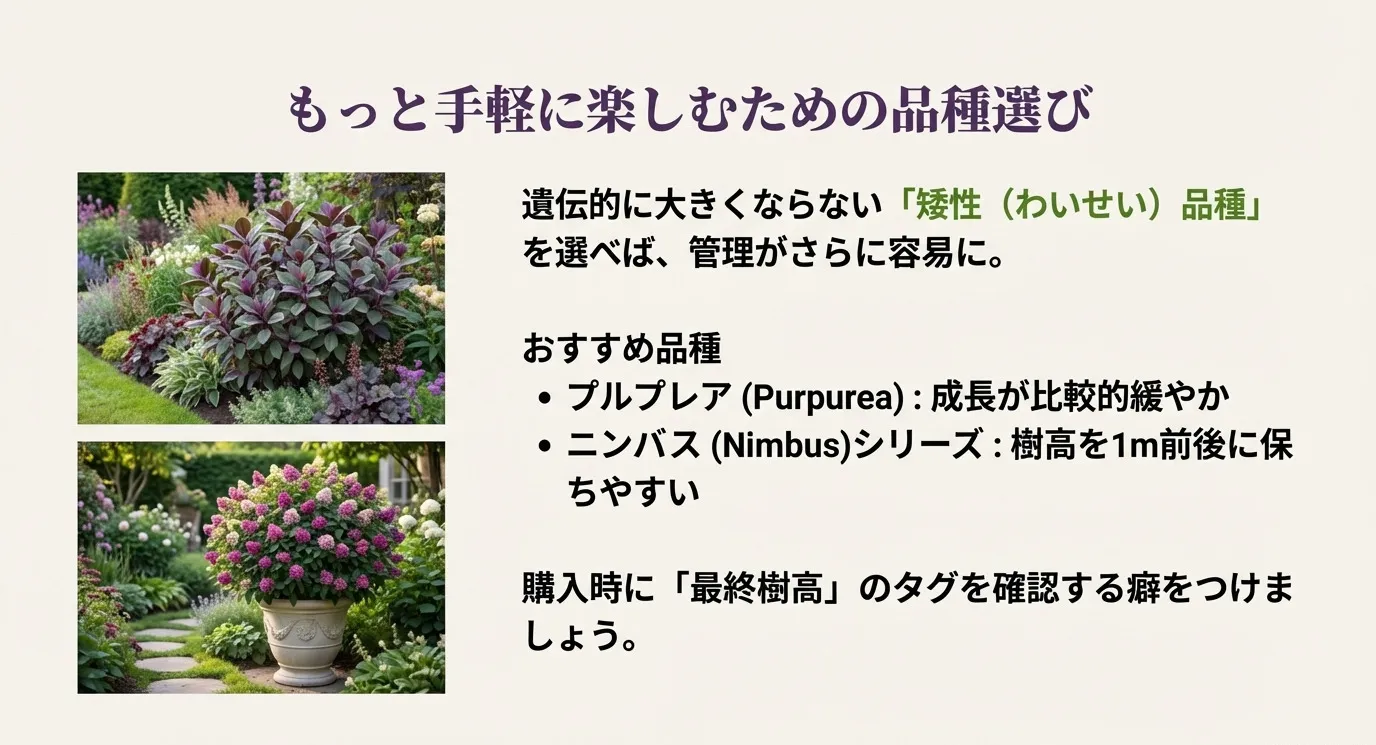 植え付け場所の図解。半径2mのスペース確保と、境界線から1.5m離すことを示す図
