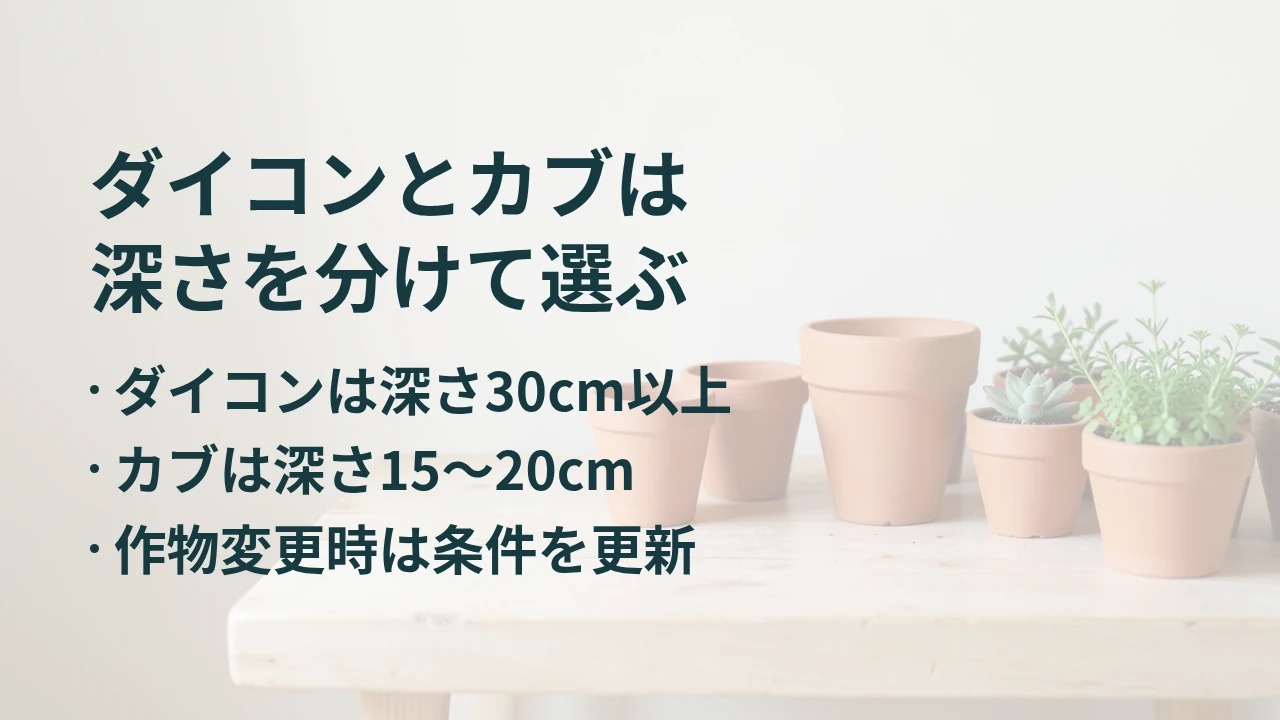 ダイコンとカブは 深さを分けて選ぶ