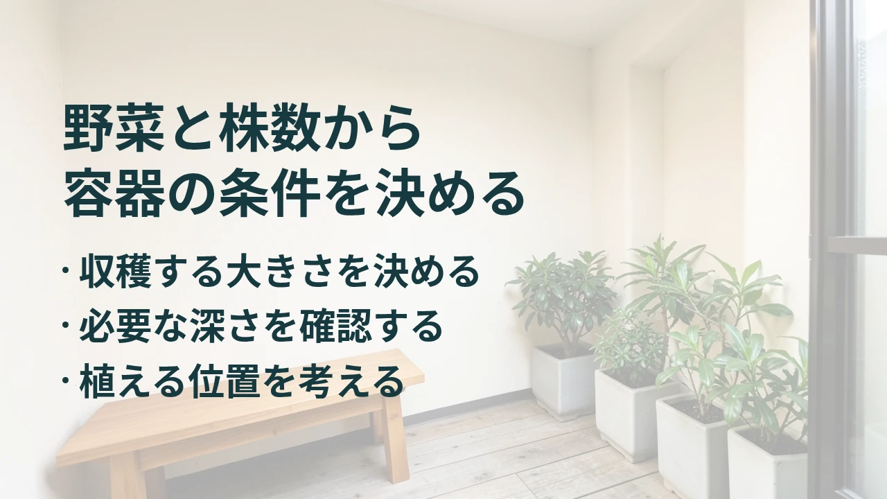 野菜と株数から 容器の条件を決める