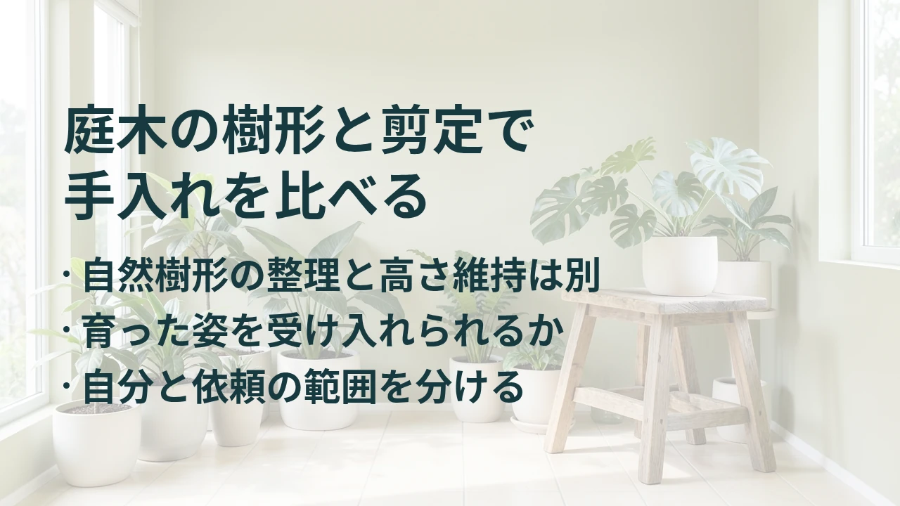 庭木の樹形と剪定で 手入れを比べる