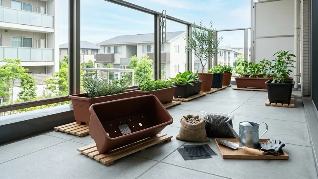 水はけ対策を整えるプランターと園芸道具