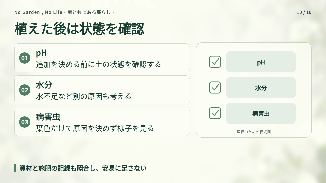 すでに植えた後は追加散布より状態を確認するの要点と図解