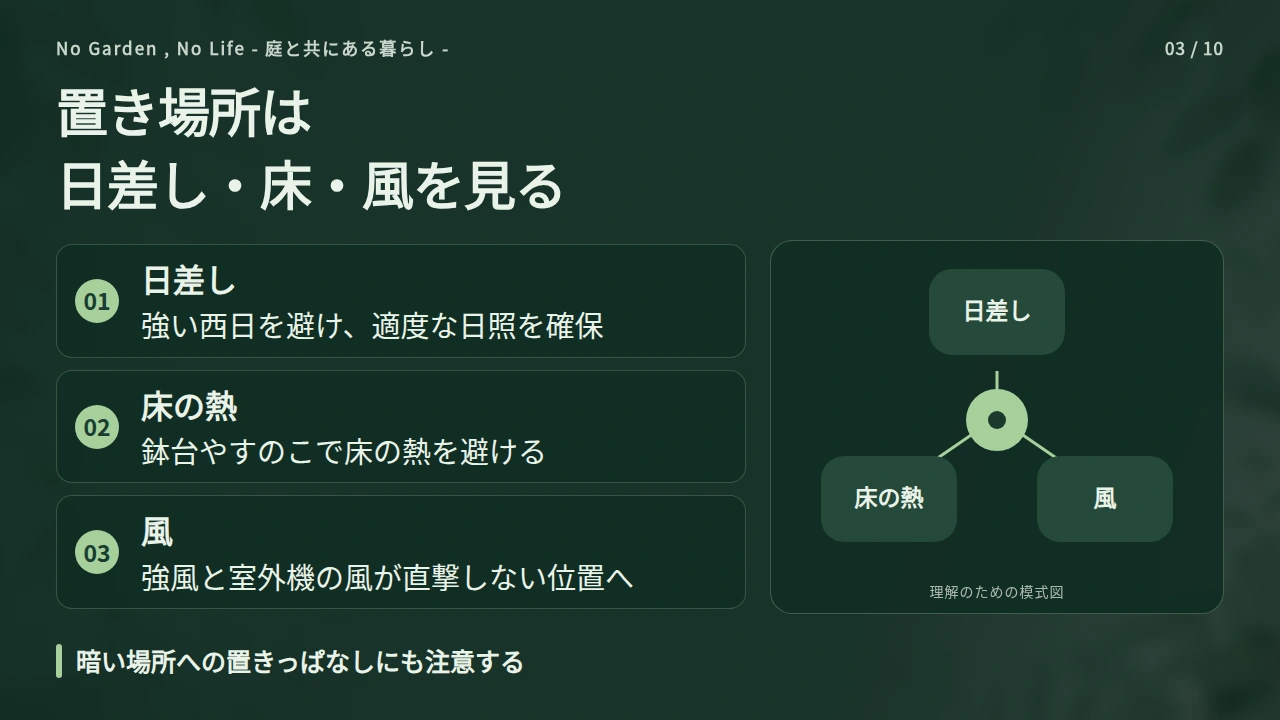 茶色い葉は日差しとベランダの環境を見直すの要点と図解