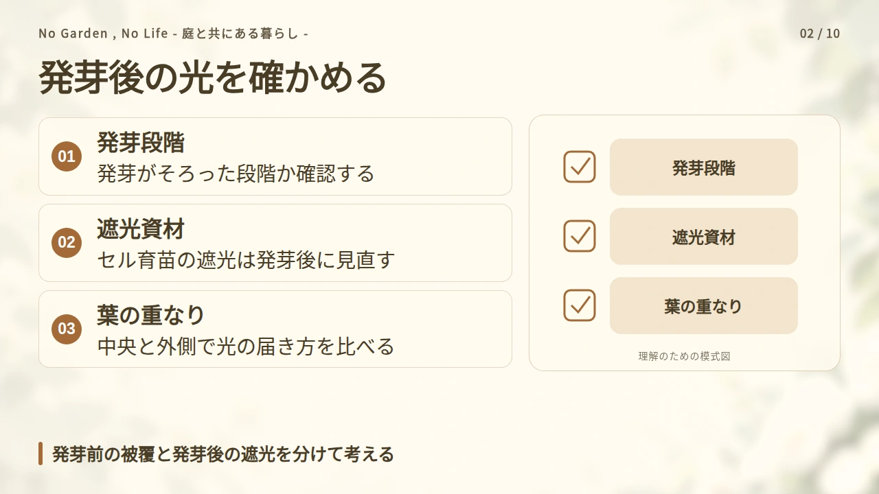 発芽後の日当たりと遮光を見直すの要点と図解